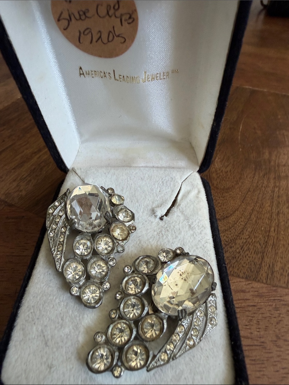 Vintage Pot Metal 1920’s Crystal Wing Shoe Clips Gorgeous Patina